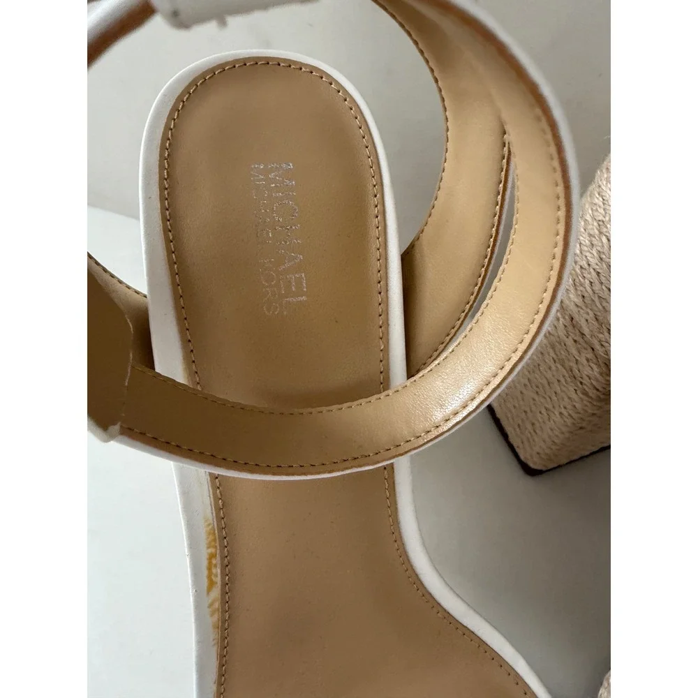 Michael Kors Ashton Platform Sandals Optic White Leather  Block Heel 7.5